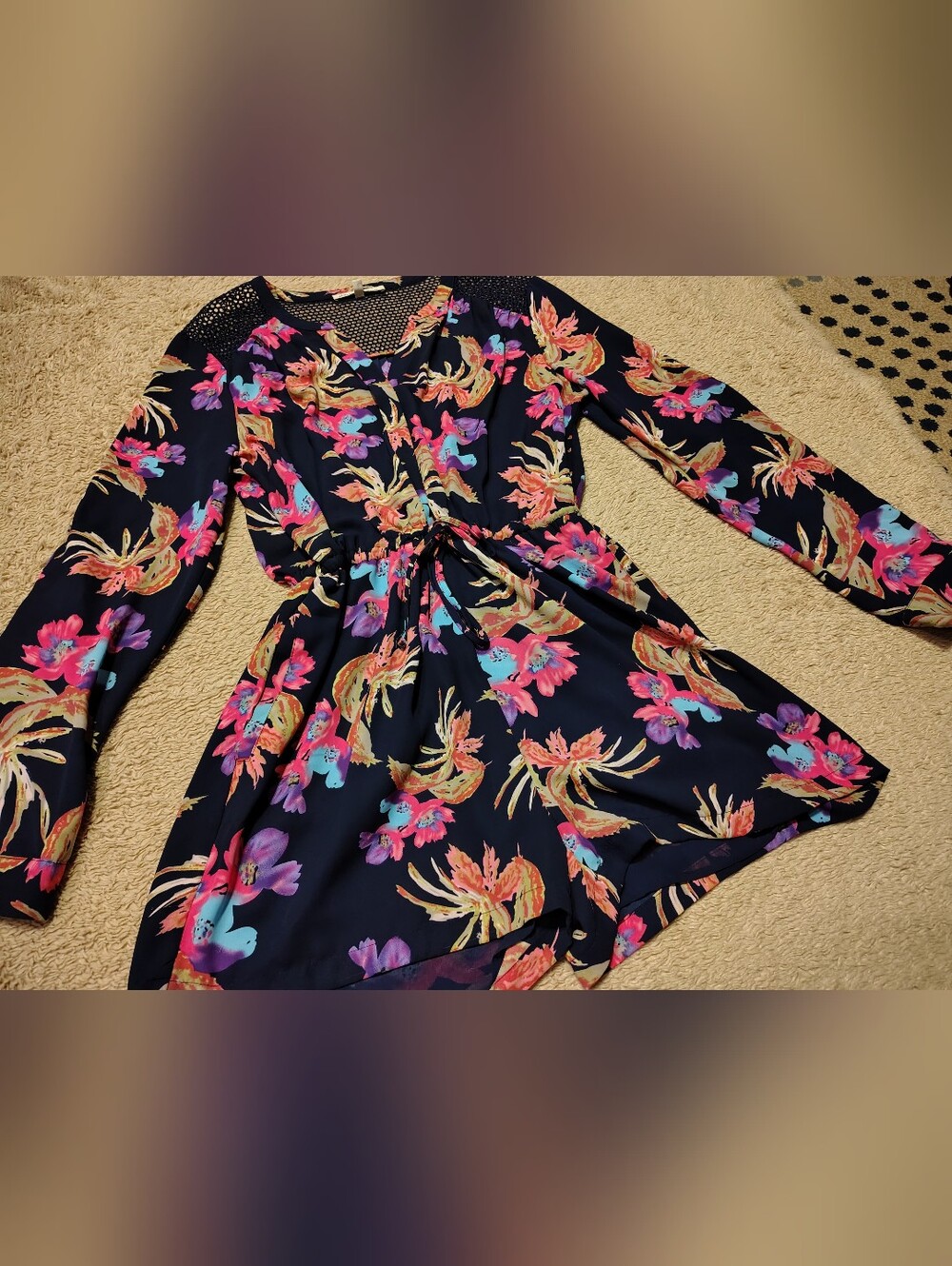 Daniel Rainn Navy Floral Romper Lightweight Flowy Beachy Size Med